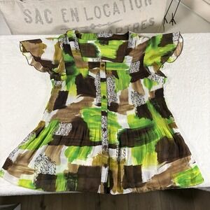 VTG Serenade 3X Women's Square Neck Button Front Blouse Flowy Sleeve Artsy